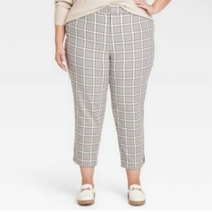 NWT AVA & VIV Black White Plaid Pull On High Rise Ankle Pants Womens Size 26